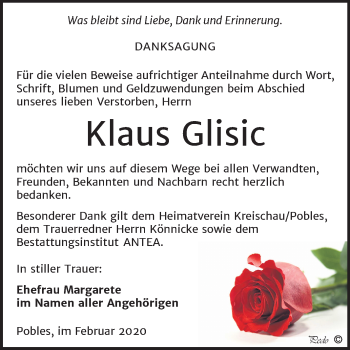 Traueranzeige von Klaus Glisic von Wochenspiegel Weißenfels