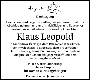 Traueranzeige von Klaus Leopold von Mitteldeutsche Zeitung Quedlinburg