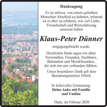 Traueranzeige von Klaus-Peter Dünner von Mitteldeutsche Zeitung Quedlinburg