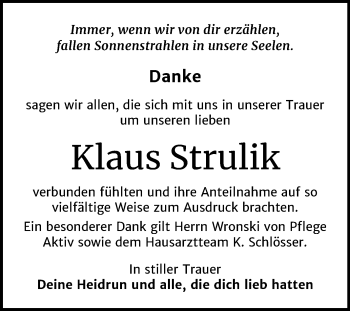 Traueranzeige von Klaus Strulik von Mitteldeutsche Zeitung Bitterfeld