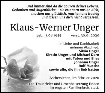 Traueranzeige von Klaus-Werner Unger von Mitteldeutsche Zeitung Aschersleben