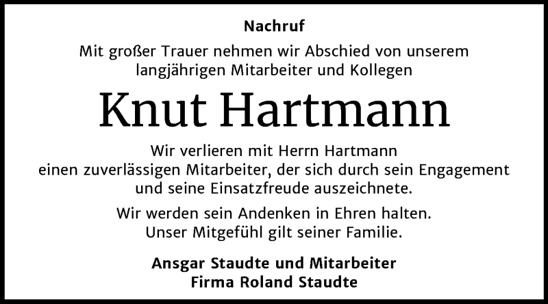  Traueranzeige für Knut Hartmann vom 08.02.2020 aus Super Sonntag Zeitz