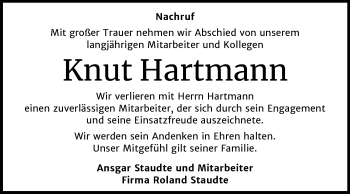 Traueranzeige von Knut Hartmann von Super Sonntag Zeitz