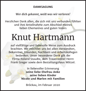 Traueranzeige von Knut Hartmann von Super Sonntag Zeitz