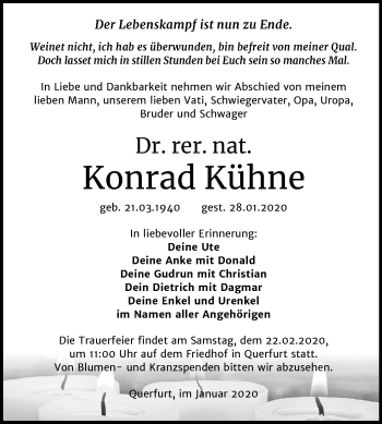 Traueranzeige von Konrad Kühne von Mitteldeutsche Zeitung Merseburg/Querfurt
