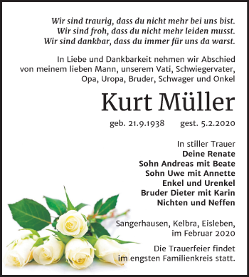 Traueranzeige von Kurt Müller von Super Sonntag Sangerhausen