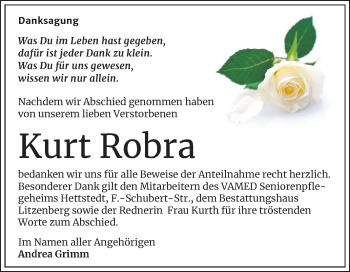 Traueranzeige von Kurt Robra von Mitteldeutsche Zeitung Mansfelder Land