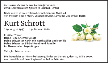 Traueranzeige von Kurt Schrott von Mitteldeutsche Zeitung Zeitz