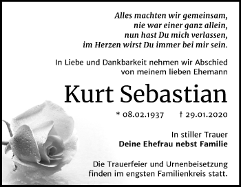 Traueranzeige von Kurt Sebastian von Super Sonntag Wittenberg