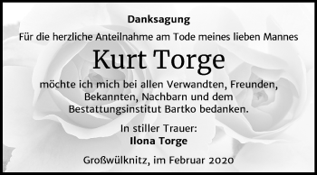 Traueranzeige von Kurt Torge von Super Sonntag Köthen