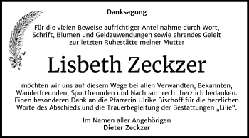 Traueranzeige von Lisbeth Zeckzer von Super Sonntag Dessau-Roßlau