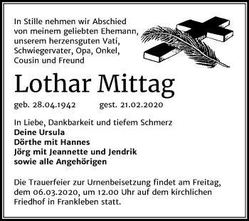 Traueranzeige von Lothar Mittag von Mitteldeutsche Zeitung Merseburg/Querfurt