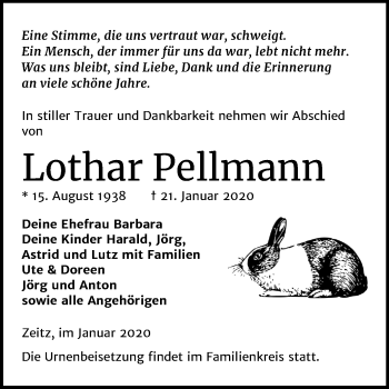 Traueranzeige von Lothar Pellmann von Mitteldeutsche Zeitung Zeitz