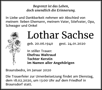 Traueranzeige von Lothar Sachse von Mitteldeutsche Zeitung Merseburg/Querfurt