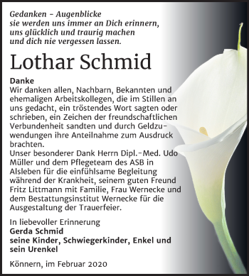 Traueranzeige von Lothar Schmid von Mitteldeutsche Zeitung Bernburg