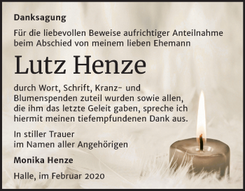 Traueranzeige von Lutz Henze von Mitteldeutsche Zeitung Halle/Saalkreis