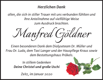 Traueranzeige von Manfred Göldner von Mitteldeutsche Zeitung Zeitz