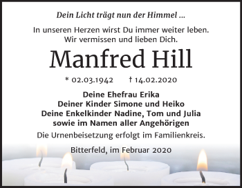 Traueranzeige von Manfred Hill von Mitteldeutsche Zeitung Bitterfeld