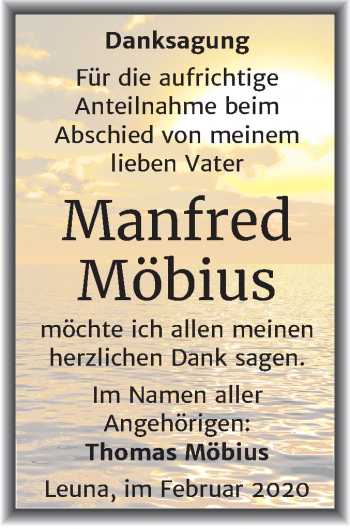 Traueranzeige von Manfred Möbius von Super Sonntag Merseburg/Querfurt