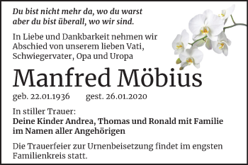Traueranzeige von Manfred Möbius von Super Sonntag Merseburg/Querfurt