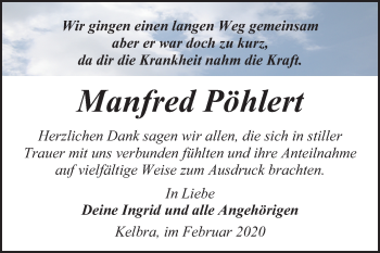 Traueranzeige von Manfred Pöhlert von Mitteldeutsche Zeitung Sangerhausen