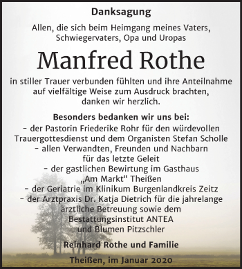 Traueranzeige von Manfred Rothe von Mitteldeutsche Zeitung Zeitz