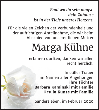 Traueranzeige von Marga Kühne von Mitteldeutsche Zeitung Mansfelder Land