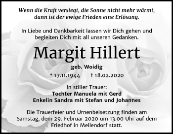 Traueranzeige von Margit Hillert von Mitteldeutsche Zeitung Köthen