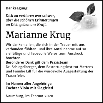 Traueranzeige von Marianne Krug von Wochenspiegel Naumburg/Nebra