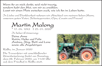 Traueranzeige von Martin Malong von Super Sonntag Sangerhausen