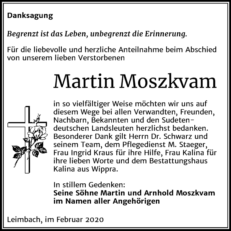  Traueranzeige für Martin Moszkvam vom 08.02.2020 aus Super Sonntag Mansfelder Land