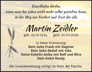 Traueranzeige von Martin Zeidler von Mitteldeutsche Zeitung Bitterfeld