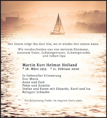 Traueranzeige von Martin Kurt Helmut Holland von Mitteldeutsche Zeitung Halle/Saalkreis