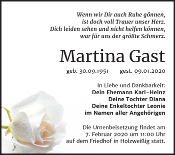 Traueranzeige von Martina Gast von Mitteldeutsche Zeitung Bitterfeld