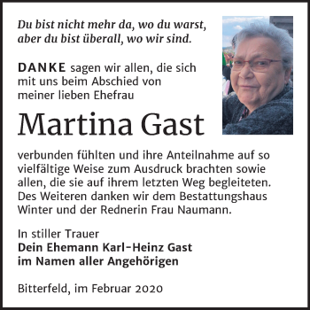 Traueranzeige von Martina Gast von Wochenspiegel Bitterfeld