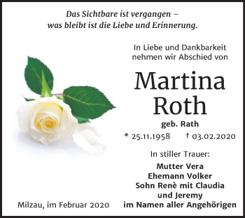 Traueranzeige von Martina Roth von Super Sonntag Merseburg/Querfurt