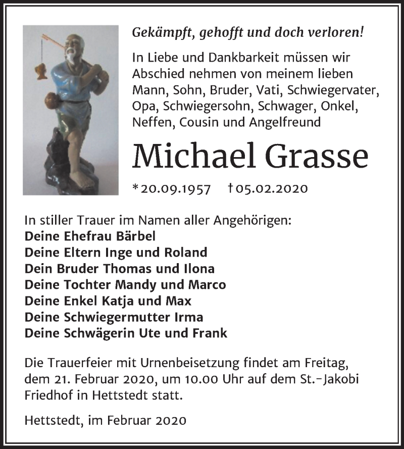  Traueranzeige für Michael Grasse vom 12.02.2020 aus Mitteldeutsche Zeitung Dessau-Roßlau / Mansfelder Land
