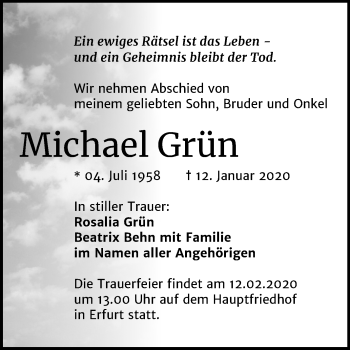 Traueranzeige von Michael Grün von Mitteldeutsche Zeitung Merseburg/Querfurt