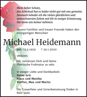 Traueranzeige von Michael Heidemann von Mitteldeutsche Zeitung Merseburg/Querfurt
