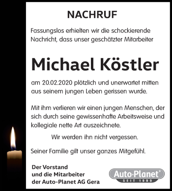 Traueranzeige von Michael Köstler von Super Sonntag Zeitz