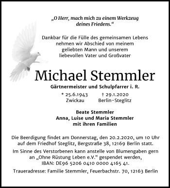 Traueranzeige von Michael Stemmler von Mitteldeutsche Zeitung Naumburg/Nebra