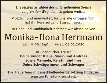 Traueranzeige von Monika-Ilona Herrmann von Super Sonntag Dessau-Roßlau