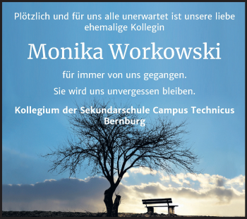 Traueranzeige von Monika Workowski von Super Sonntag Bernburg