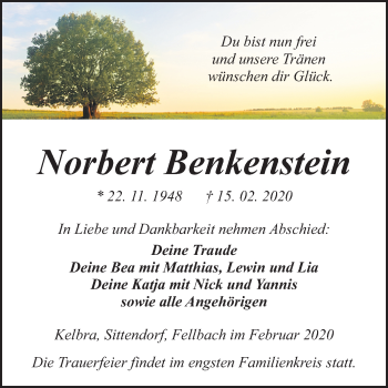 Traueranzeige von Norbert Benkenstein von Super Sonntag Sangerhausen