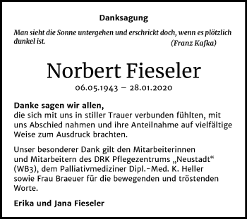 Traueranzeige von Norbert Fieseler von Mitteldeutsche Zeitung Quedlinburg