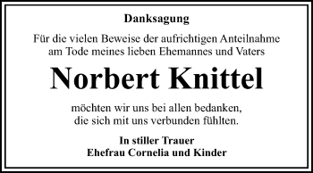 Traueranzeige von Norbert Knittel von Super Sonntag Dessau-Roßlau
