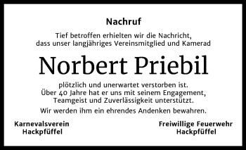 Traueranzeige von Norbert Priebil von Super Sonntag Sangerhausen
