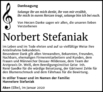 Traueranzeige von Norbert Stefaniak von Super Sonntag Köthen
