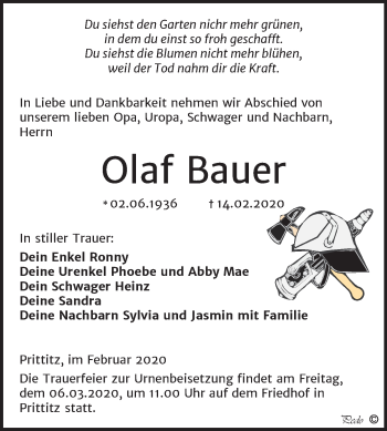 Traueranzeige von Olaf Bauer von Wochenspiegel Weißenfels