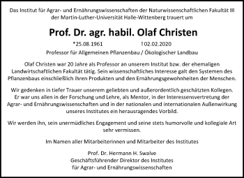 Traueranzeige von Olaf Christen von Mitteldeutsche Zeitung Halle/Saalkreis